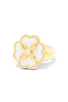 Heritage Bloom Signet Ring, Plated Metal With Cubic Zirconia & Mother of Pearl
